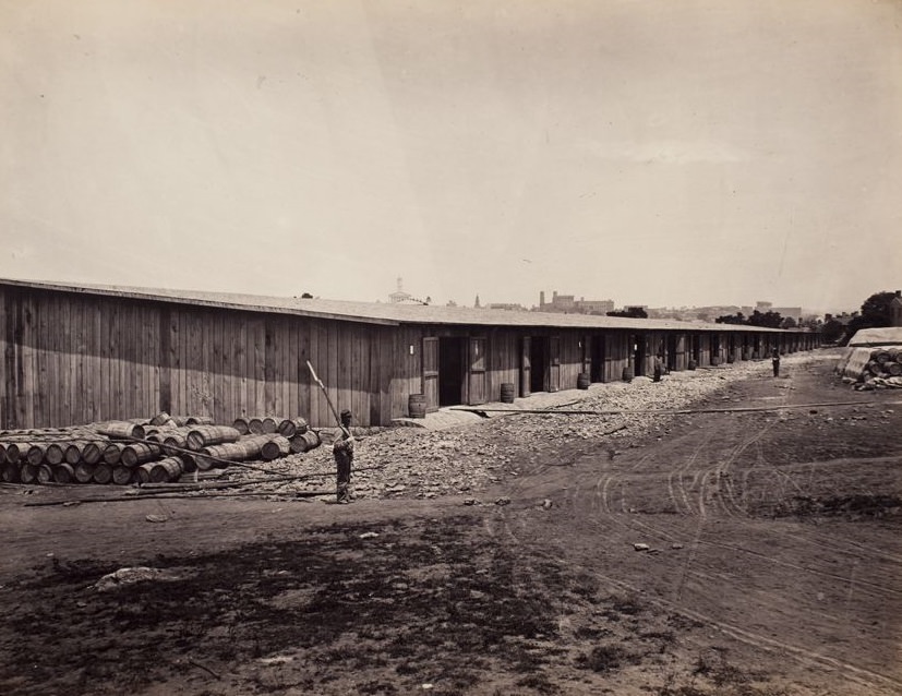 Soldiers guarding warehouses, 1865