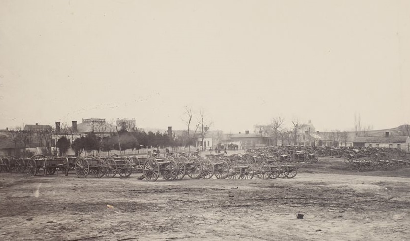 View of park of artillery captured at the Battle of Chattanooga (November 24-26, 1863), 1865