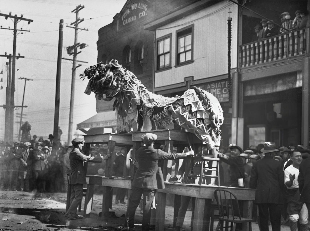 Ancient Lion Dance during Chinese New Year celebrations in Los Angeles' Chinatown, 1926.