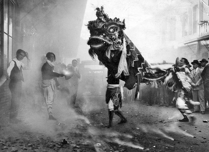 Chinese New Year celebrations on Apablasa Street in Los Angeles' Chinatown, 1928.