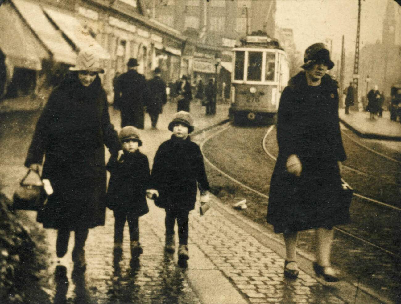 Families walking in Copenhagen, Denmark, 1930s