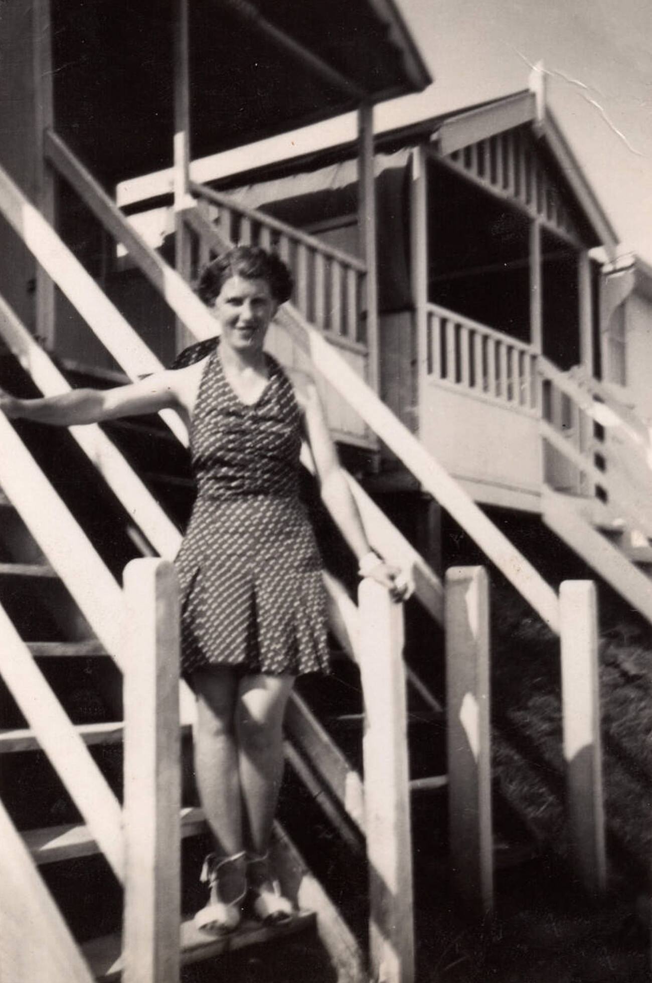 Woman in a swimsuit on a beach hut, Zealand, Denmark, 1930s