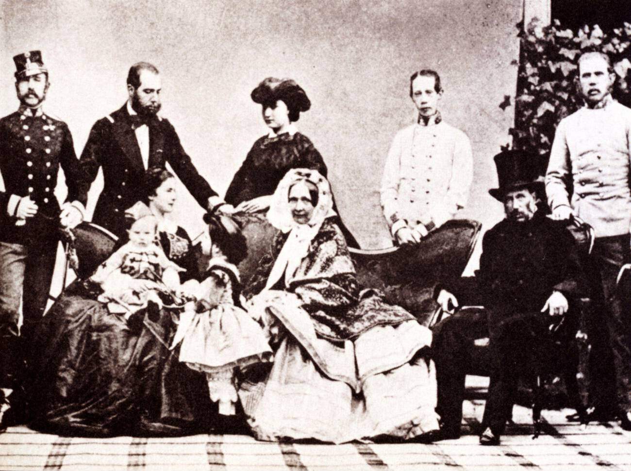 Empress Elisabeth of Austria with her son Rudolf and daughter Gisela, 1859.