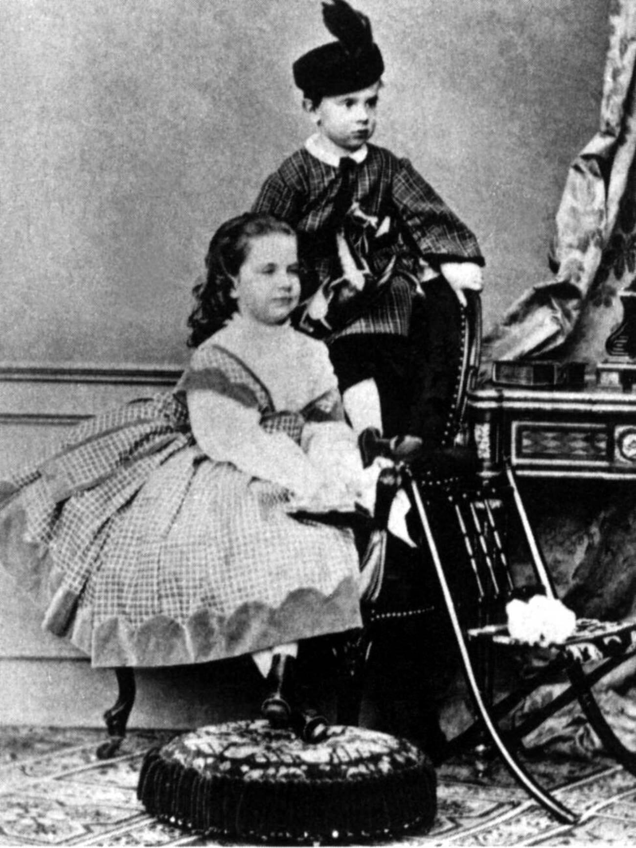 Crown Prince Rudolf of Austria with his sister Princess Gisela, 1862.