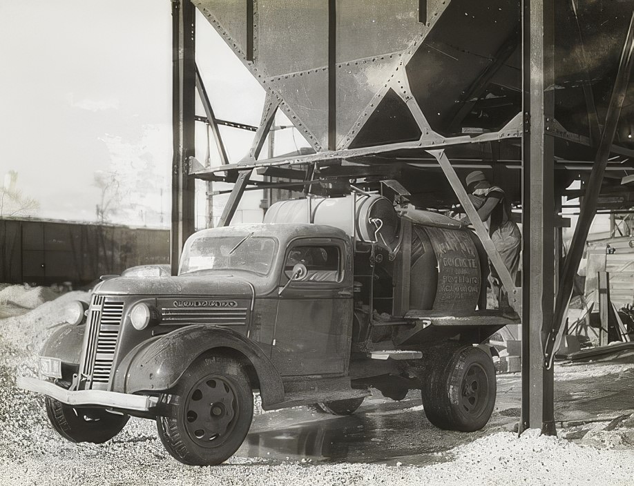 GM truck used for mixing concrete.