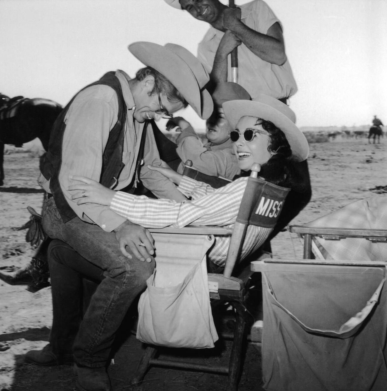 Elizabeth Taylor and Rock Hudson on the set of ‘Giant’, 1956.