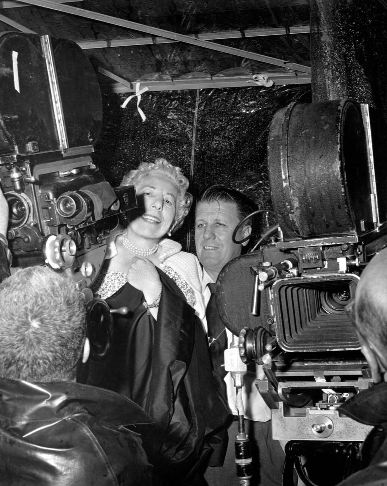 Edna Ferber and George Stevens on the set of ‘Giant’, 1956.