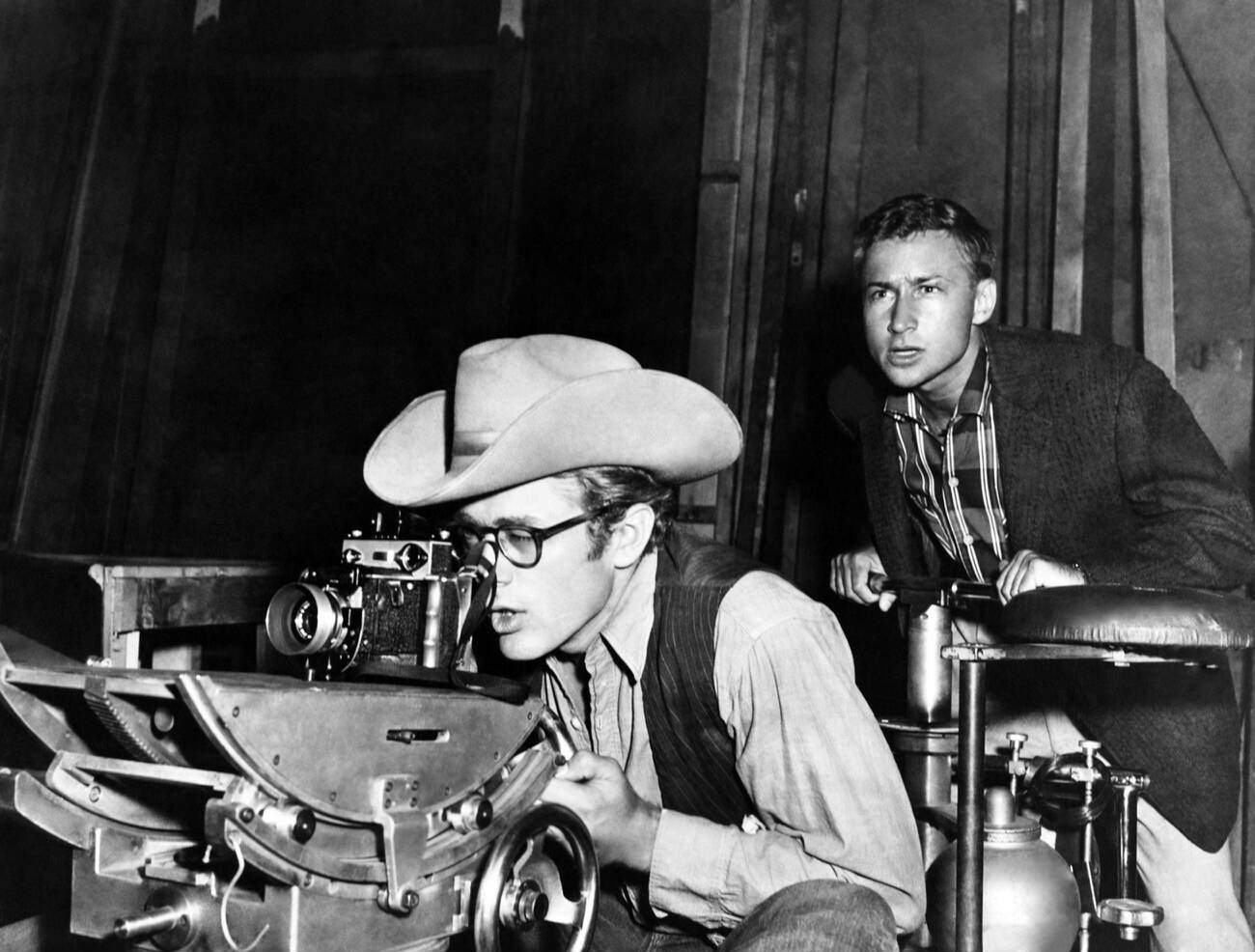 James Dean and Nick Adams in ‘Giant’, 1956.