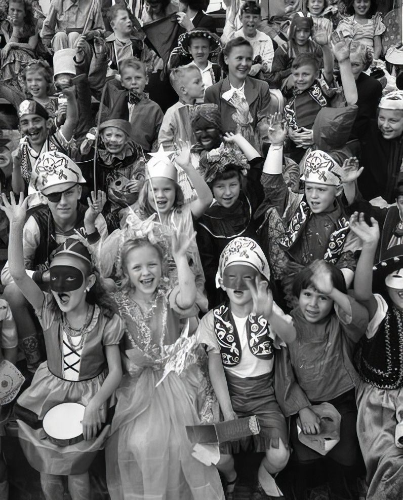 Kids enjoying a Halloween party, 1948