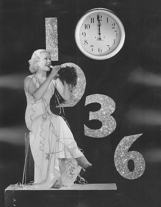 Alice Faye celebrates the New Year, c.1936.