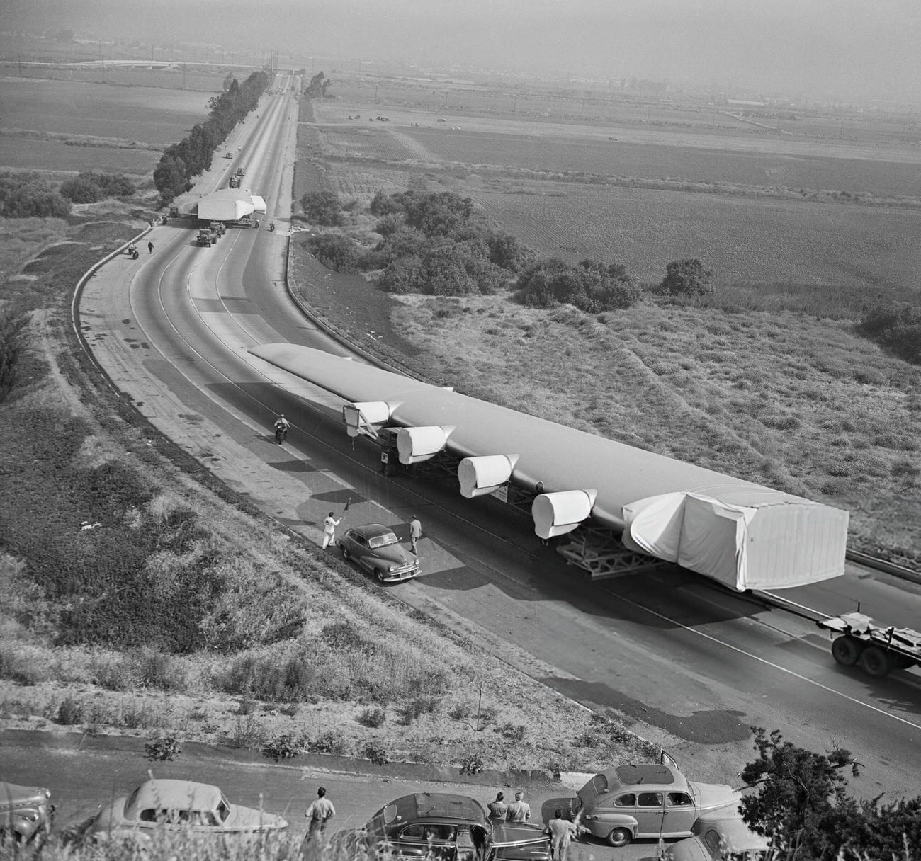 Wings of Howard Hughes' Spruce Goose being transported, 1940s.