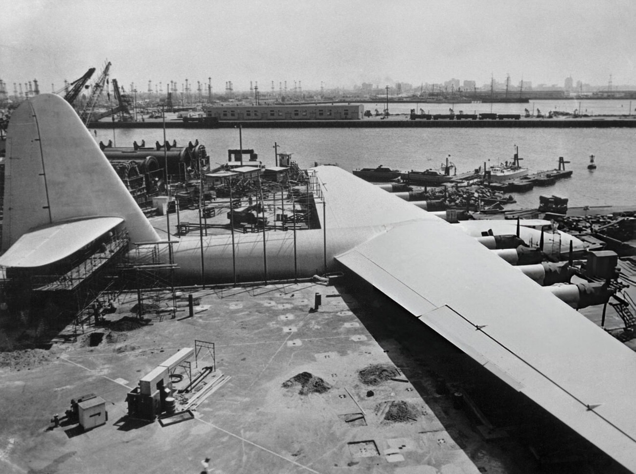 The Spruce Goose nearing completion in Culver City, California, 1945.