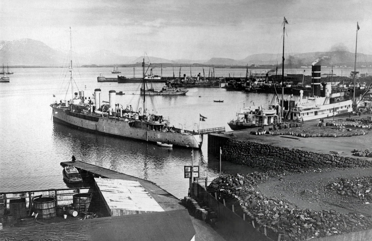 Reykjavik harbor, Iceland, 1930.