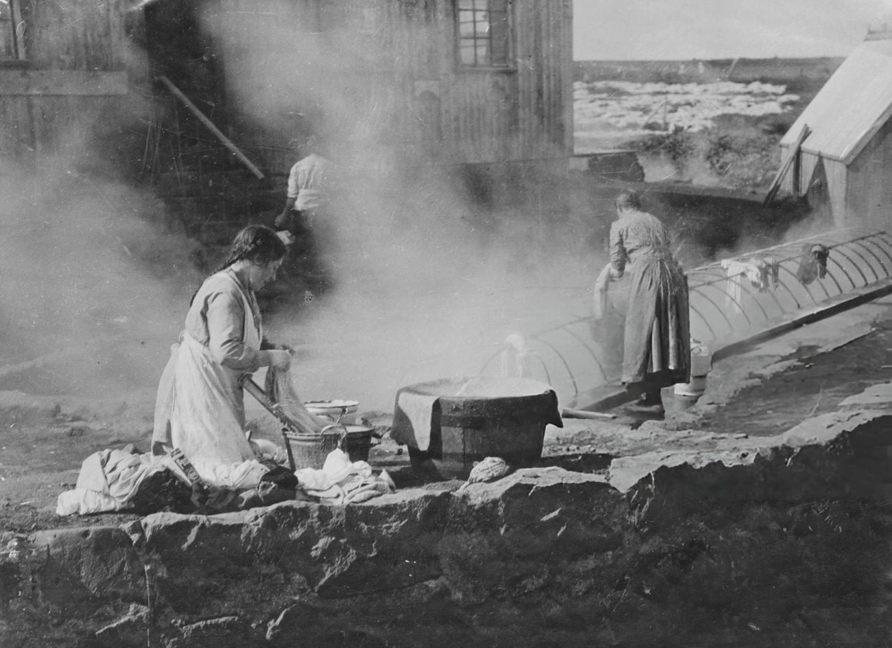 Women laundering clothes in a hot spring outside Reykjavik, Iceland, 1935.