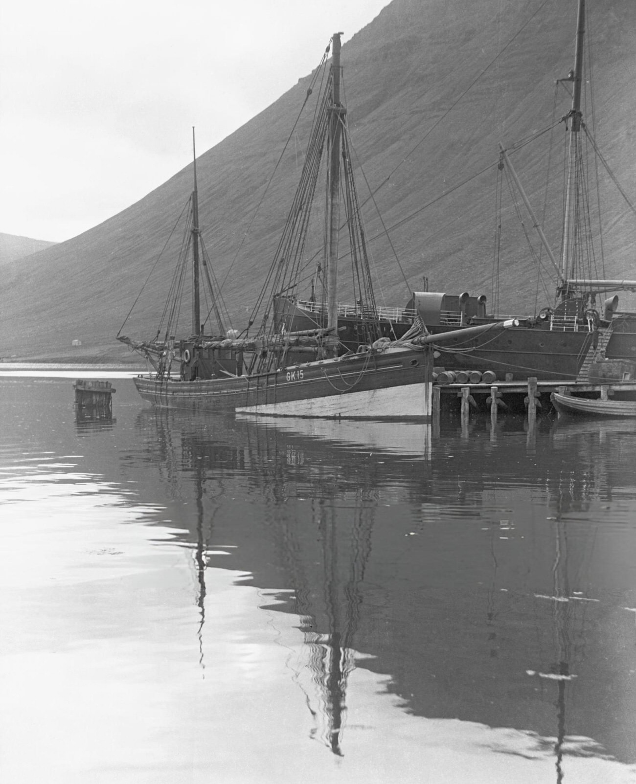 Fishing boats in the harbor at Siglufjordur, Iceland, 1935.