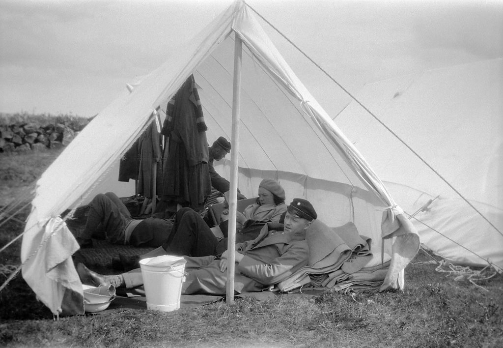 Students in a tent at Thingvellir, Iceland.