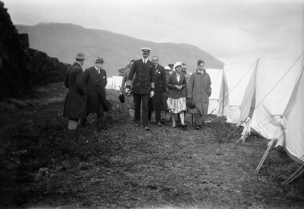 King Christian X visiting the student camp at Thingvellir, Iceland.