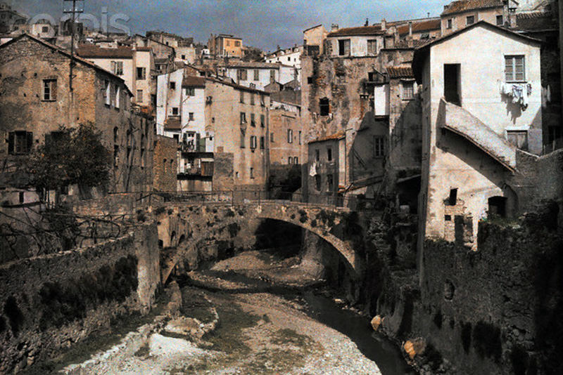 A stream meandering through San Remo, Italy, 1935.