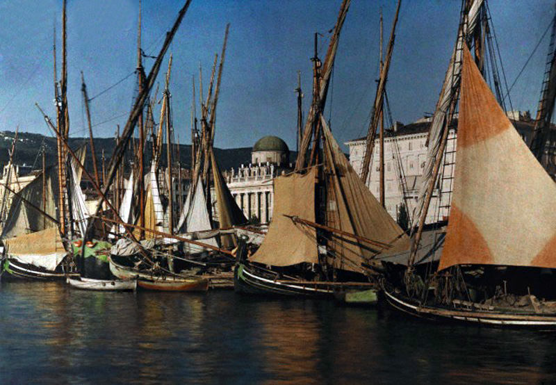 Fishing boats in Trieste Harbor, Italy, 1926.