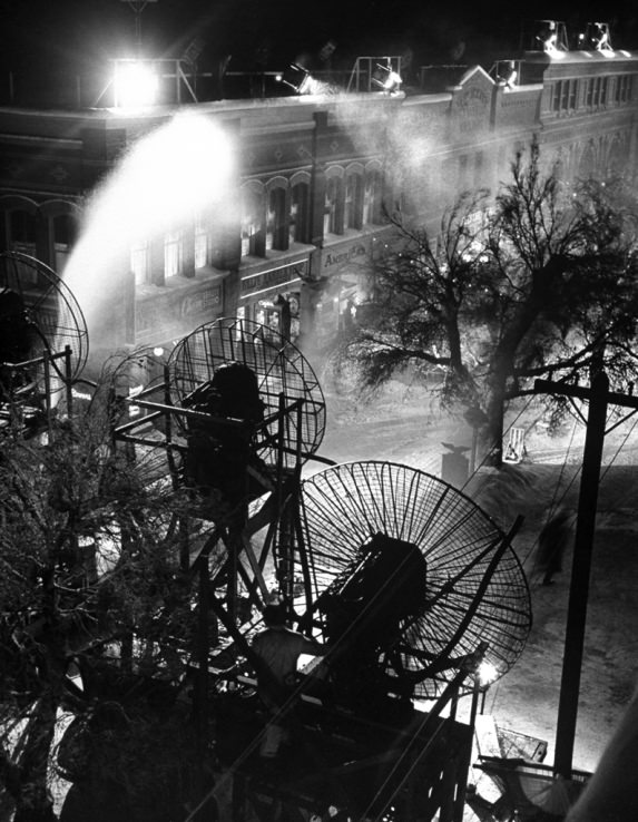 Making artificial snow on the set of It's a Wonderful Life