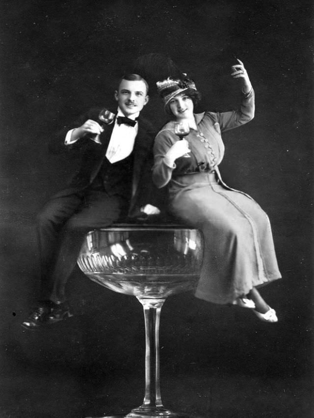 Raising a Glass to the New Year: Vintage Photos of Ladies Enjoying a Drink in the Early 1900s