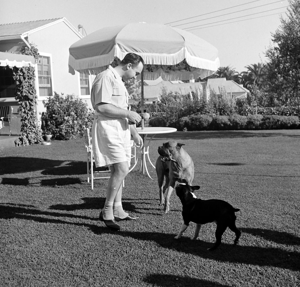 Mickey Cohen at home in Los Angeles, 1949.