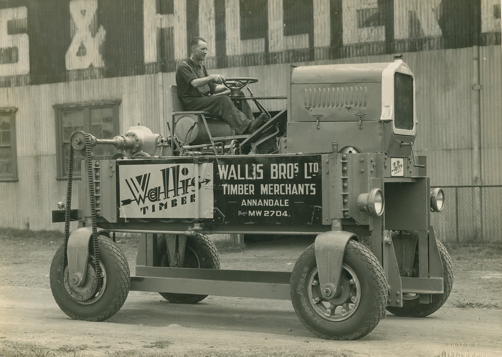 Timber straddler outside the Harkness & Hillier factory