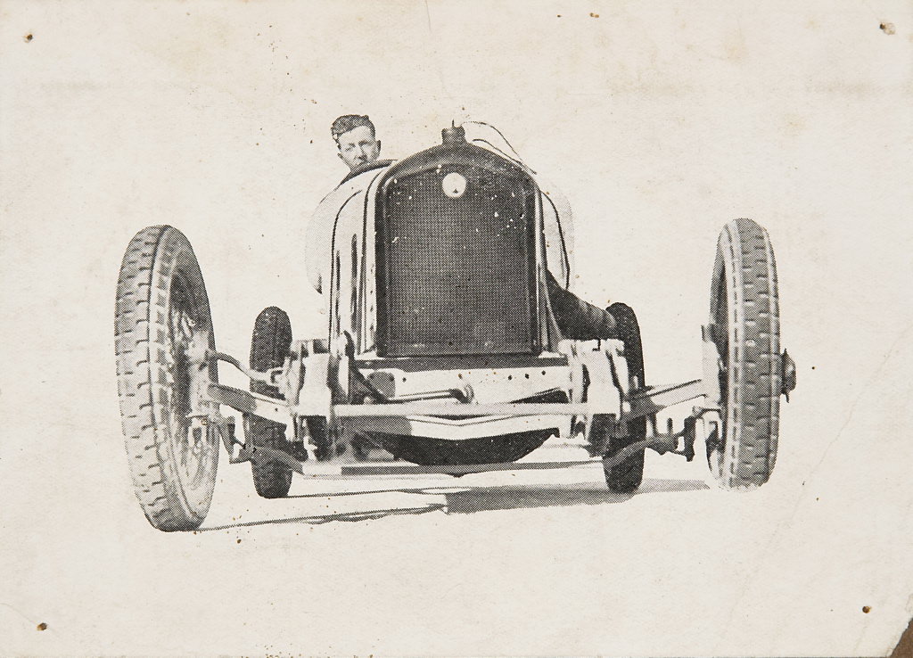 D.J. Harkness at the wheel of an Overland Sports car, 1920 - 1929