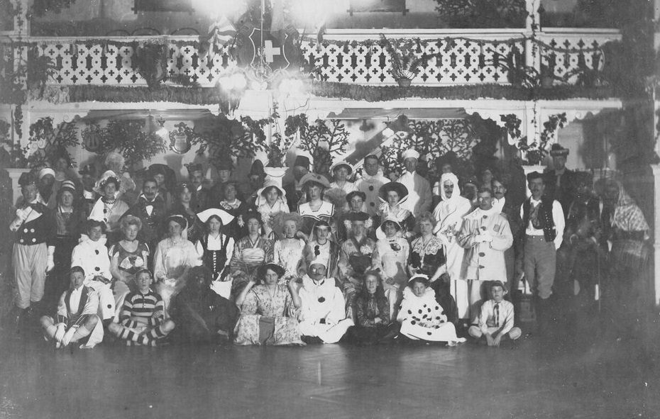 Friends celebrating New Year's Eve in Grindelwald, Switzerland, 1909.