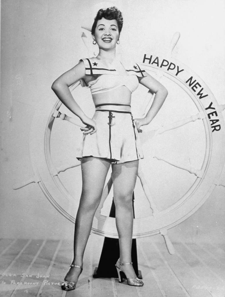 Olga San Juan in a publicity still with a nautical theme, 1944.