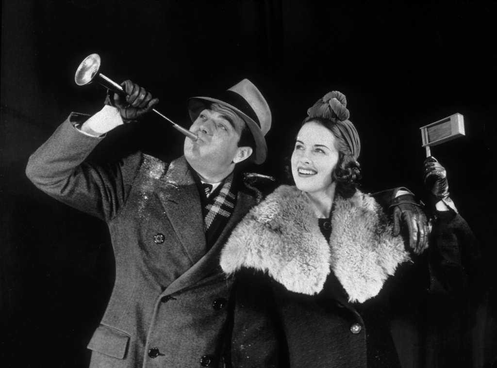 Two New Year's Eve revelers, 1945.