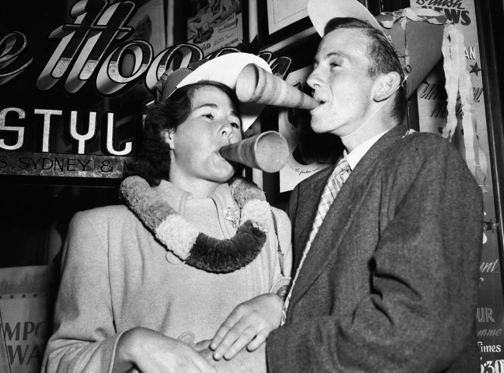 New Year's Eve revels in London, 1948.