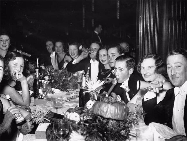 New Year's Eve revelers at the Piccadilly Hotel, London.