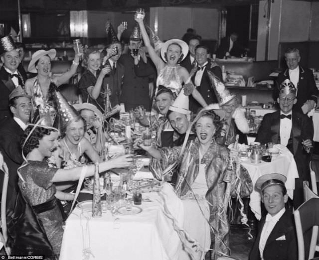 New Year's Eve toasts on the Bowery, 1936.