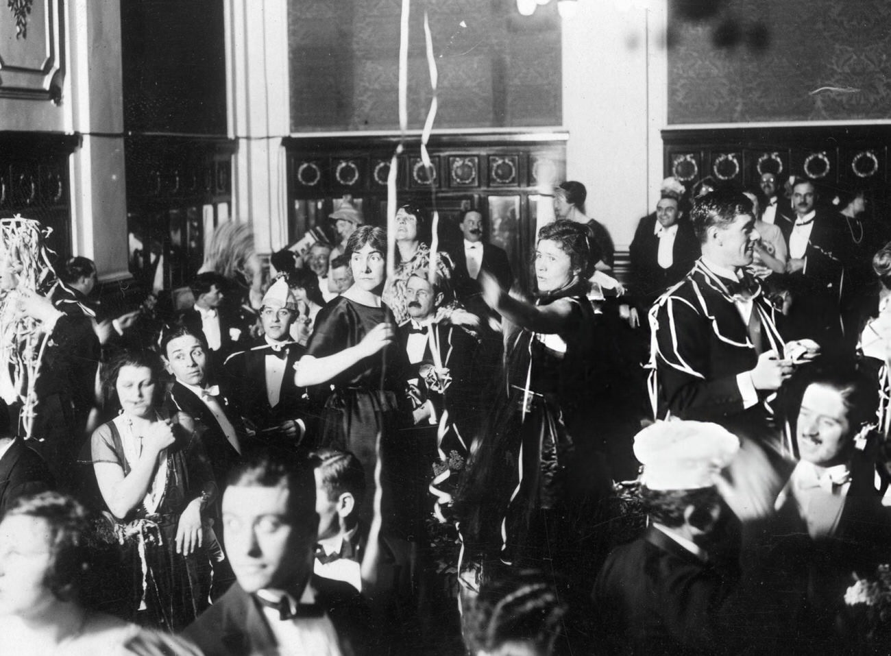 New Year's revelers at the Hotel Victoria in London, 1921.