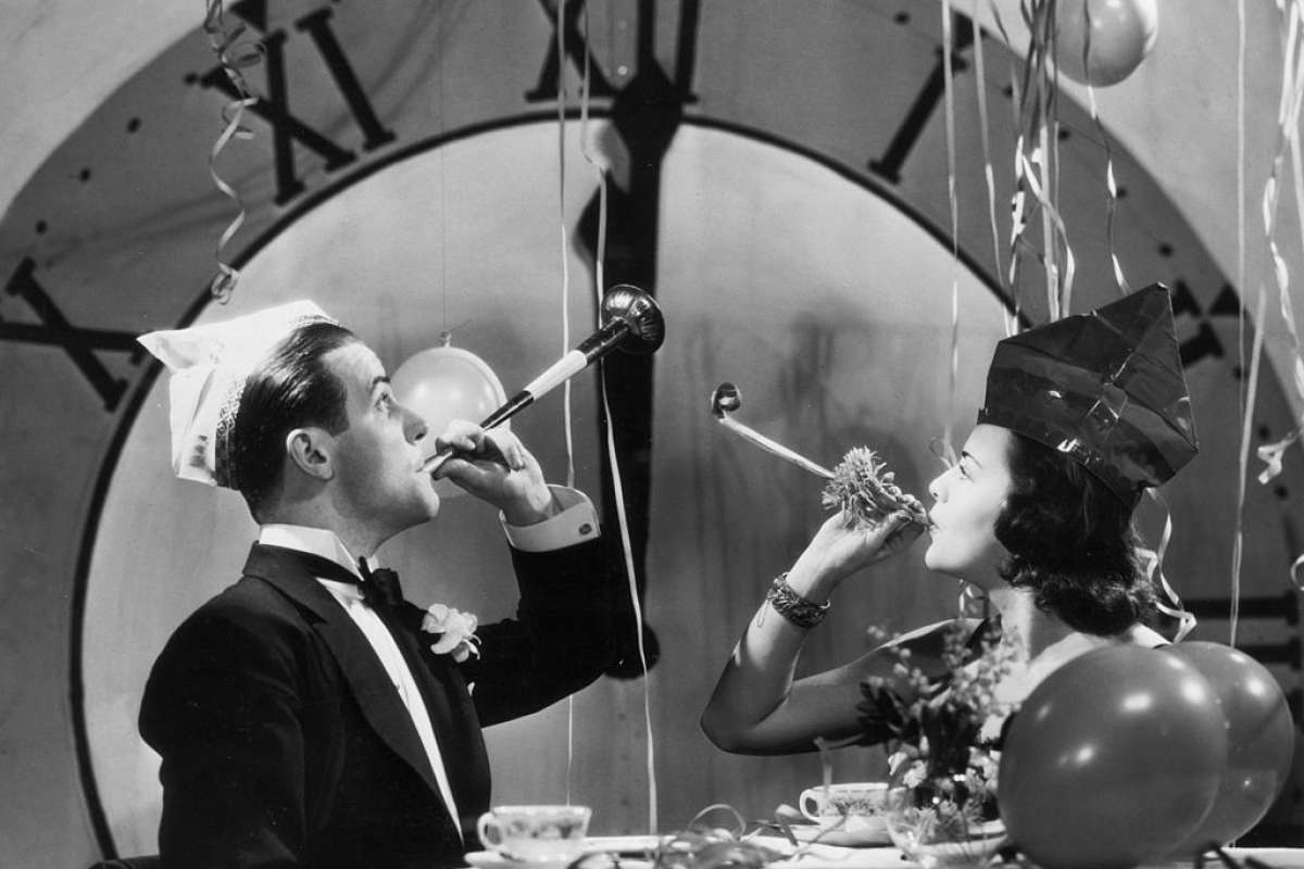 A couple celebrating the New Year, 1930s.