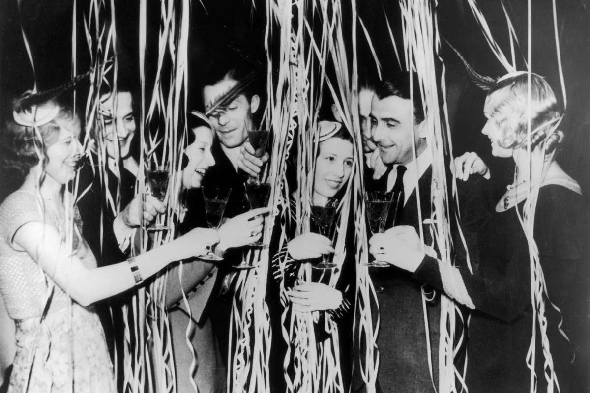 Partygoers celebrating the New Year, 1930s.