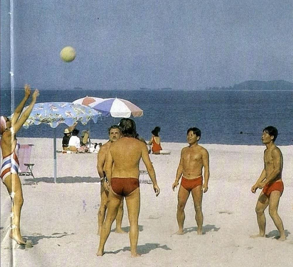 Among the many attractions potential tourists had waiting for them include volleyball, a favorite sport in North Korea, which is pictured being played here on Wonsan beach.