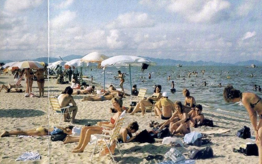 The beach in Wonsan is filled with tourists, most like from the USSR, in this 1980s snap that was included in a brochure given to prospective visitors.