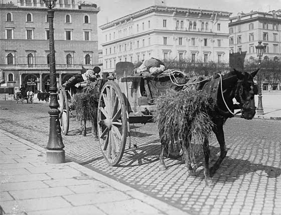 Italian drivers sleeping in their carts in Rome, 1908.