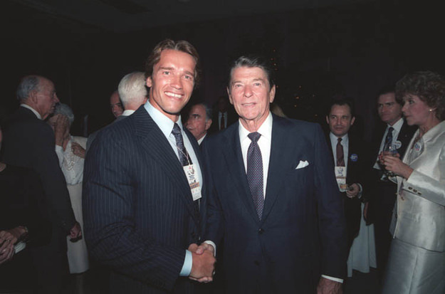 Ronald Reagan with Arnold Schwarzenegger at the Republican National Convention