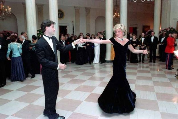 Princess Diana dancing with John Travolta in the entrance hall at the White House