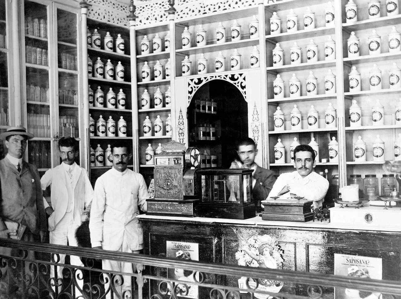 A drugstore in San Juan, Puerto Rico, 1890s-1900s.