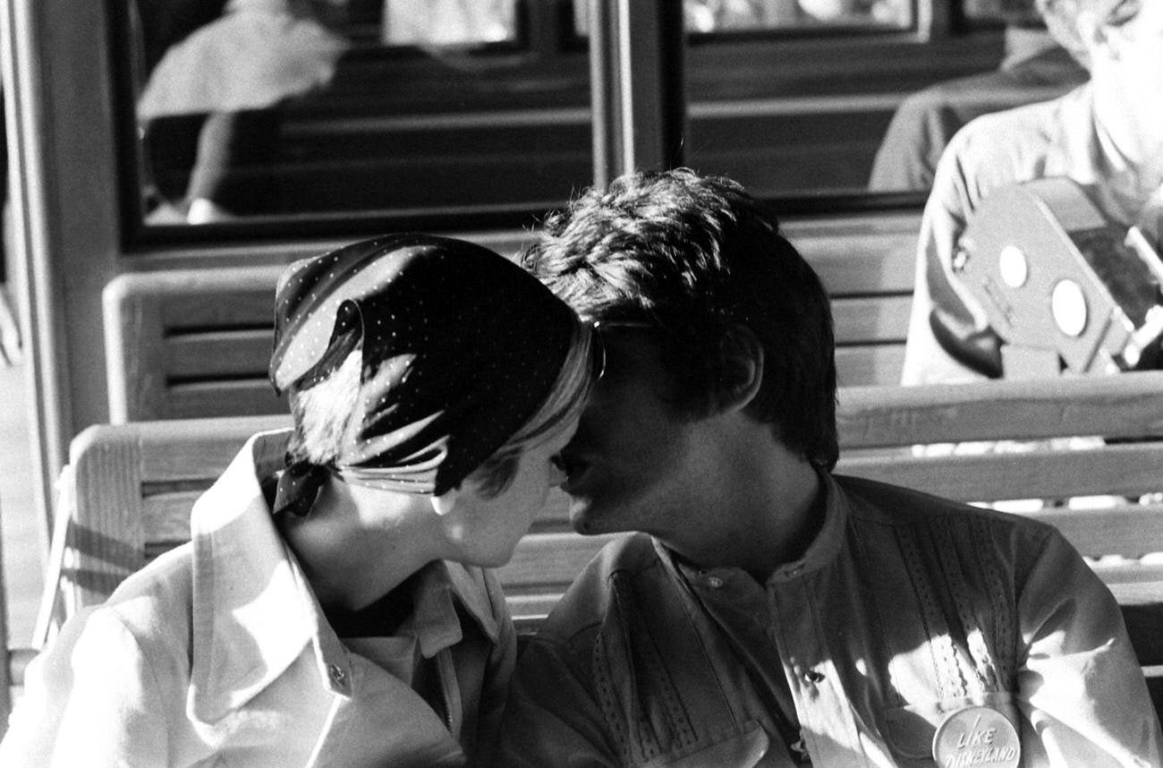 Twiggy with her boyfriend and manager Justin De Villeneuve at Disneyland during her first visit to the U.S., 1967.