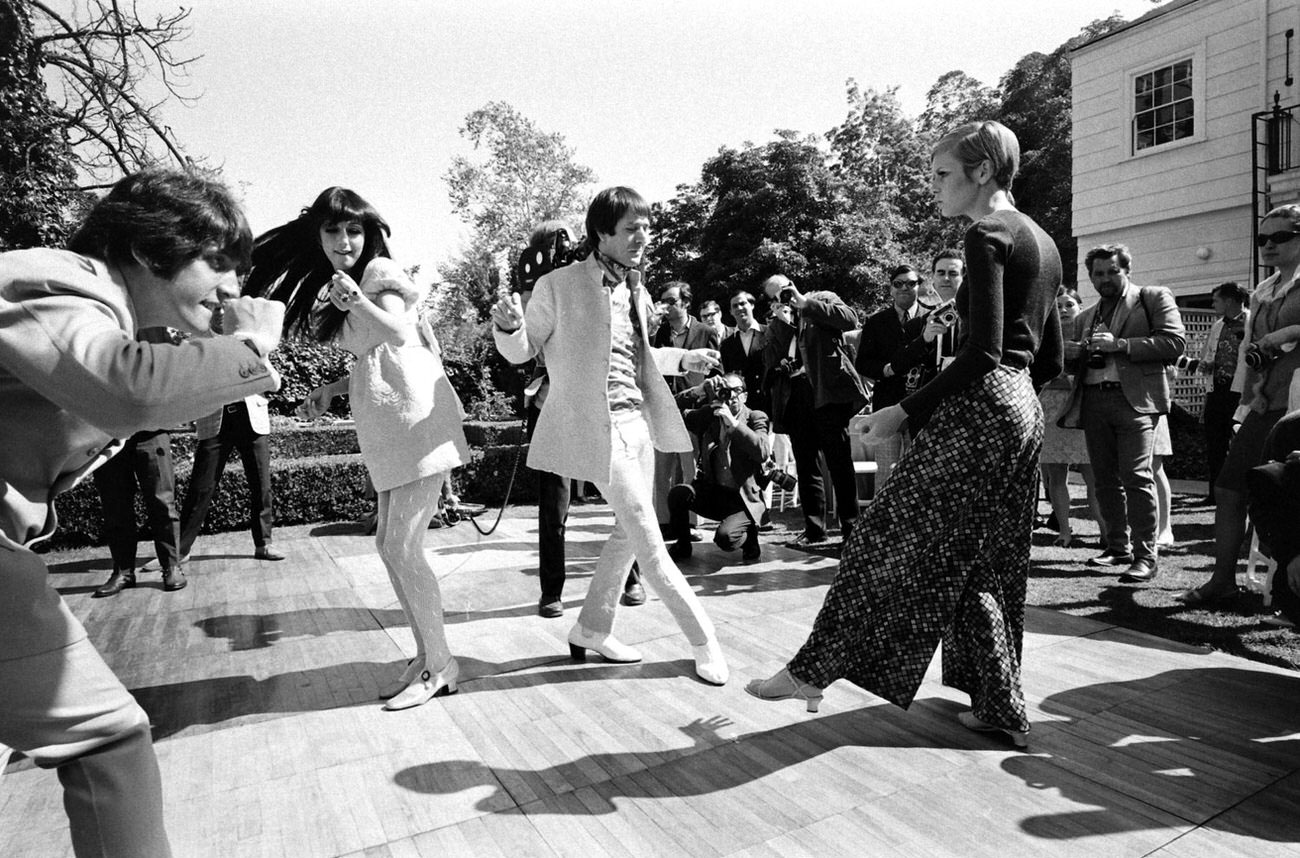 Twiggy, Sonny and Cher and others dance at a party in Beverly Hills, 1967.