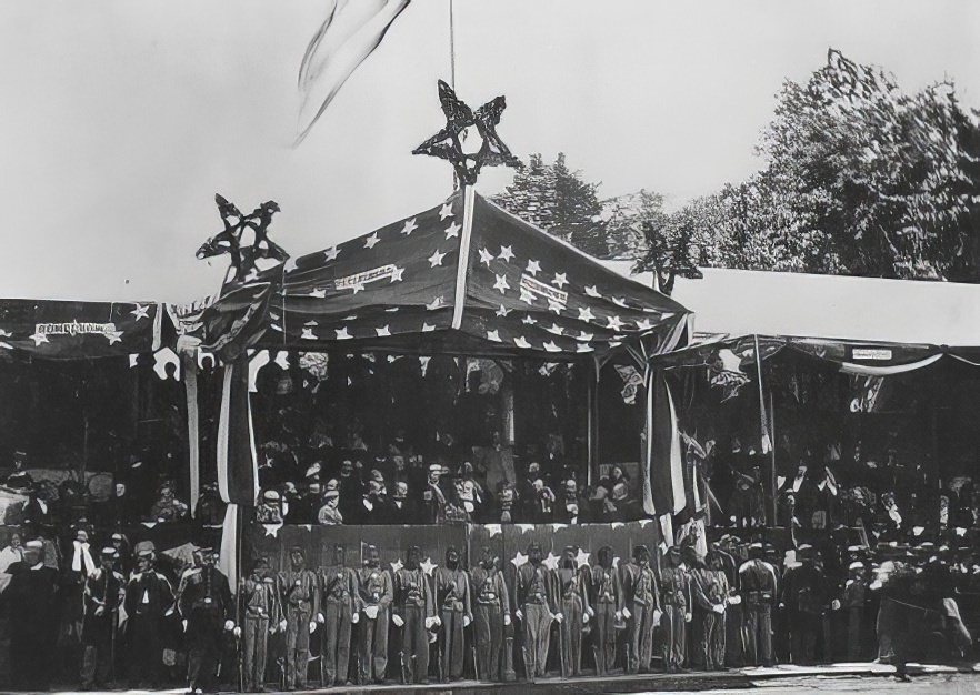 Grand Review, 1865. Washington, Showing Reviewing Stand with General Grant,  Cabinet.