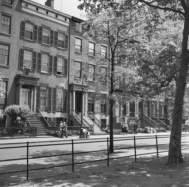 Washington Square North, New York, the setting for Henry James' novella, Washington Square, 1955.