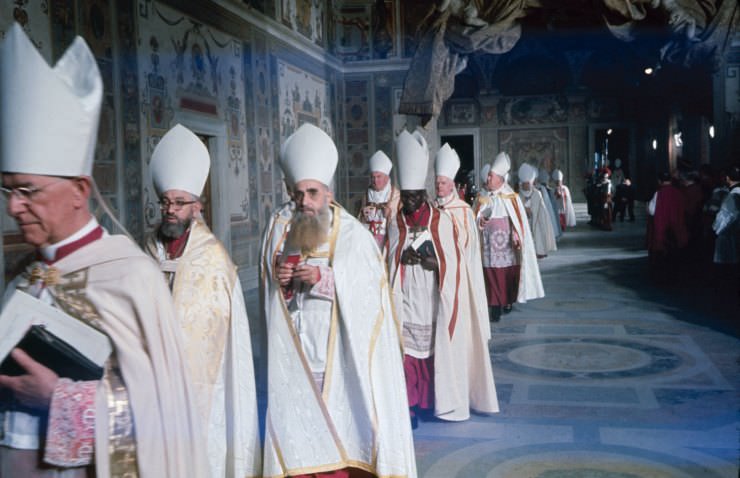 Scene inside St. Peter's Basilica during the Second Vatican Ecumenical Council, 1962