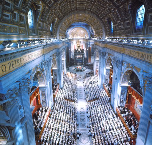 Scene inside St. Peter's Basilica during the Second Vatican Ecumenical Council, 1962