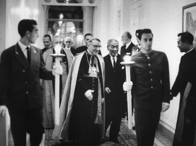 Prelates attend a party at the Chinese Embassy in Vatican City on the eve of Vatican II, 1962